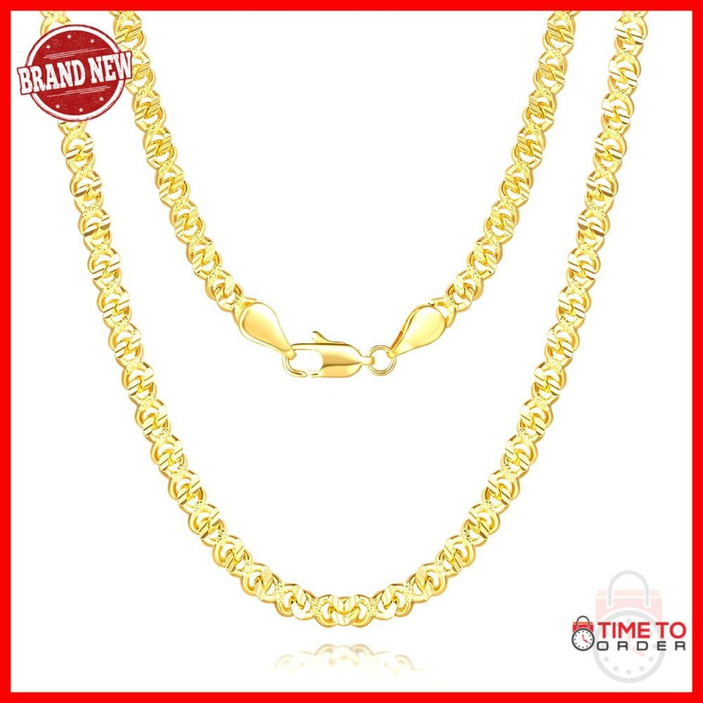 14K Gold Plated Cuban Link Chain Necklace Lobster Clasp